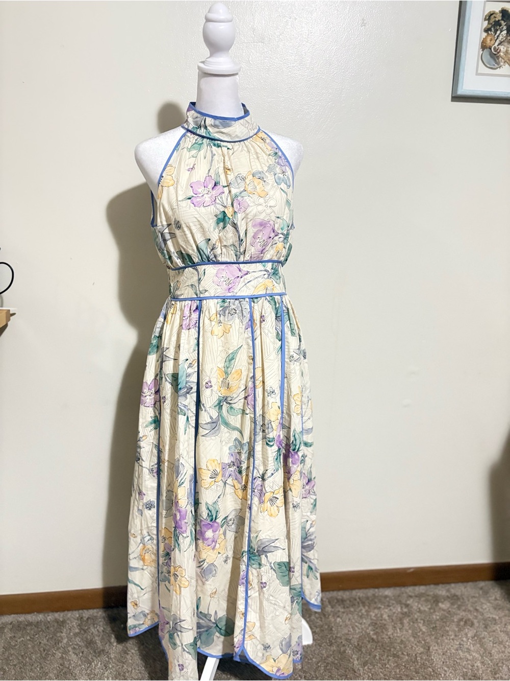 Floral Halter Midi Dress - Cream with Pastel Floral